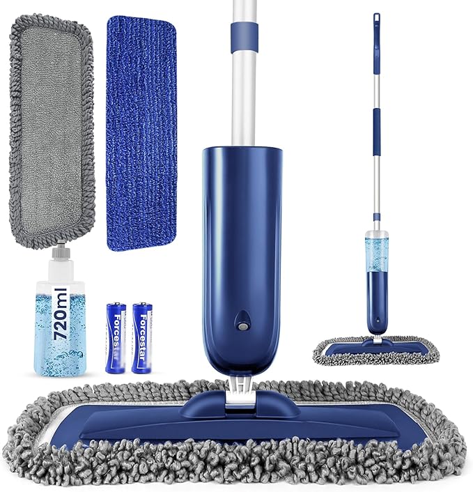 PowerMop for Floor Cleaning with 2 Washable Pads - Wet Dry Microfiber Mop with 720 ml Refillable Bottle for Kitchen Wood Floor Hardwood Laminate Ceramic Tiles Floors Dust Cleaning