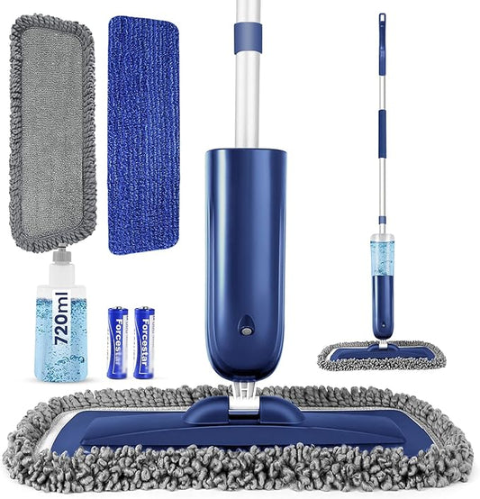 PowerMop for Floor Cleaning with 2 Washable Pads - Wet Dry Microfiber Mop with 720 ml Refillable Bottle for Kitchen Wood Floor Hardwood Laminate Ceramic Tiles Floors Dust Cleaning