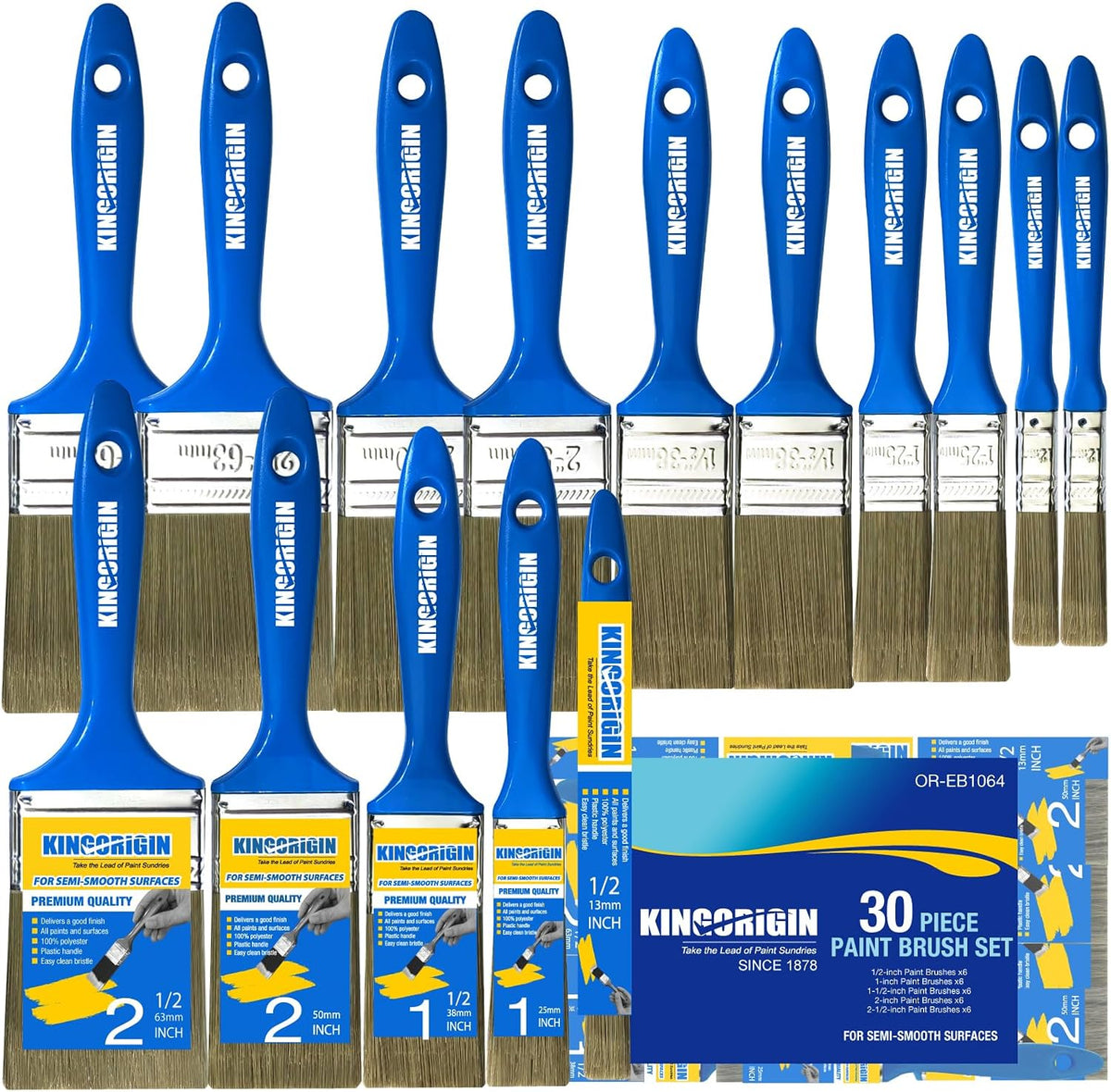 King Origin Paint Brush Set 30 Pack Paint Brushes 0.5" 1" 1.5" 2" 2.5"