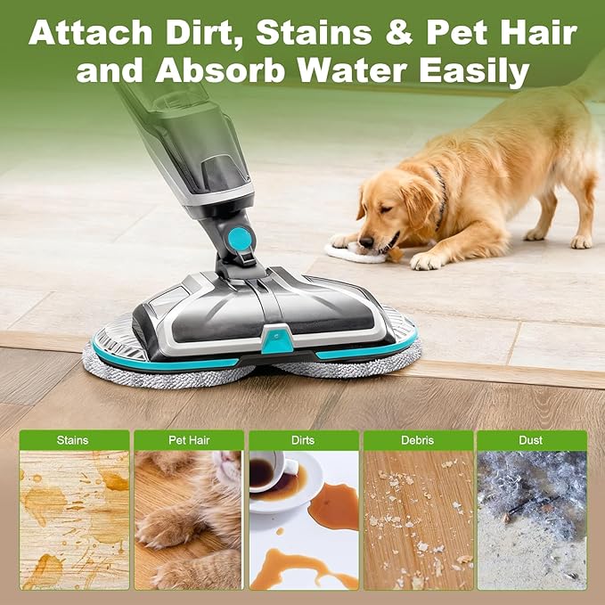 6.3 inch Electric Spin Mop Pads Compatible with Vmai Alfabot Qimedo Idoo Eous Bi-ssell Gobot Teko Corldess Spin Mop, Round Mop Replacement Pad Microfiber Scrubber Refill for Floor Cleaning (8 Pack)