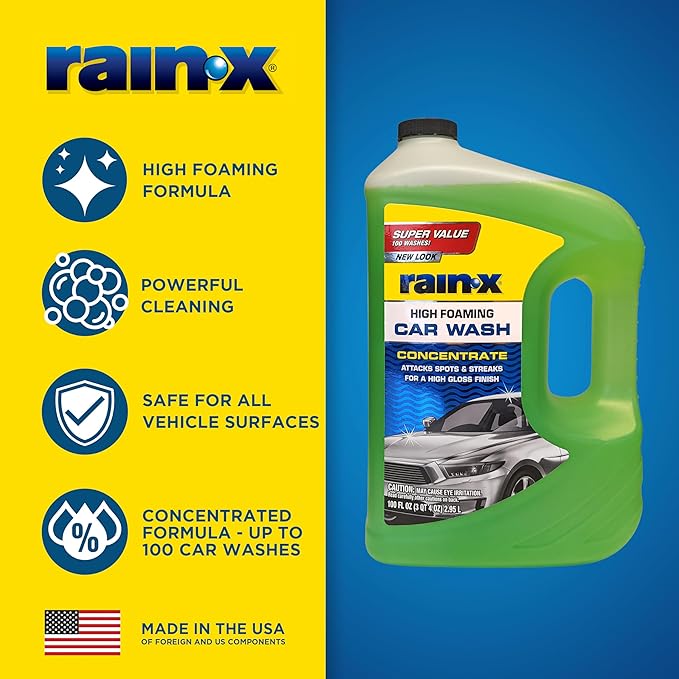 Rain-X 620191 Foaming Car Wash - 100 fl oz. High-Foaming, Concentrated Formula For Greater Cleaning Action, Safely Lifting Dirt, Grime And Residues For An Exceptional Clean 100 Fl Oz (Pack of 4)