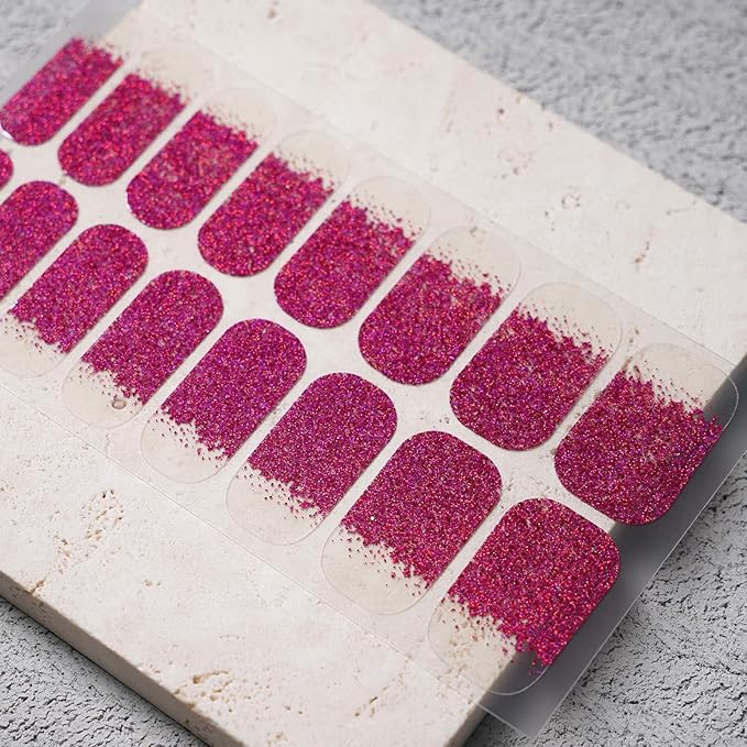Nail Polish Strips, 32PCS Salon Quality Wraps, Long Lasting Gel Nail Stickers for Women Easy Apply& Remove (Flickering Flame Pink)