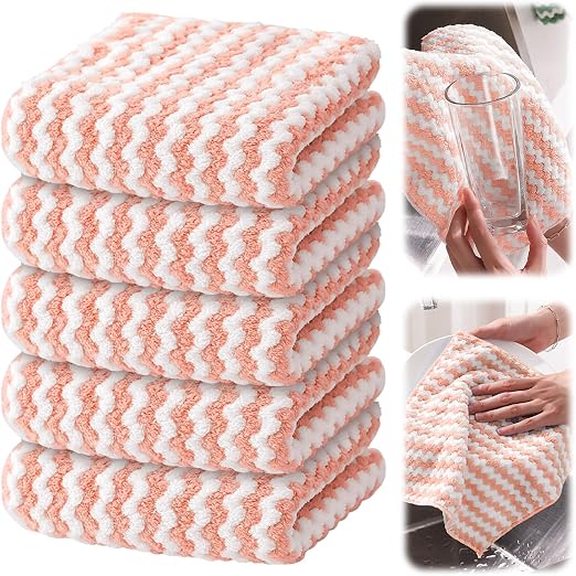 5 Pack Wash Cloths-Microfiber Cleaning Cloth, Non-Abrasive, Reusable and Washable Dish Cloths Microfiber Towels for Cars