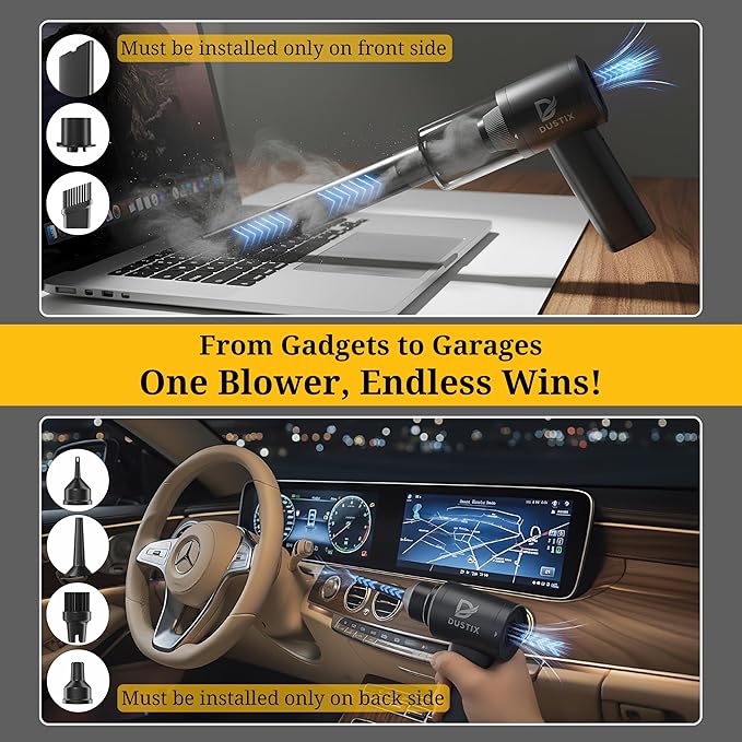 Handheld Car Vacuum Cleaner & Air Blower Cordless – Mini Powerful 12000Pa Suction, Portable Small Hoover, HEPA, Accessories for Interior, PC, Home & Kitchen