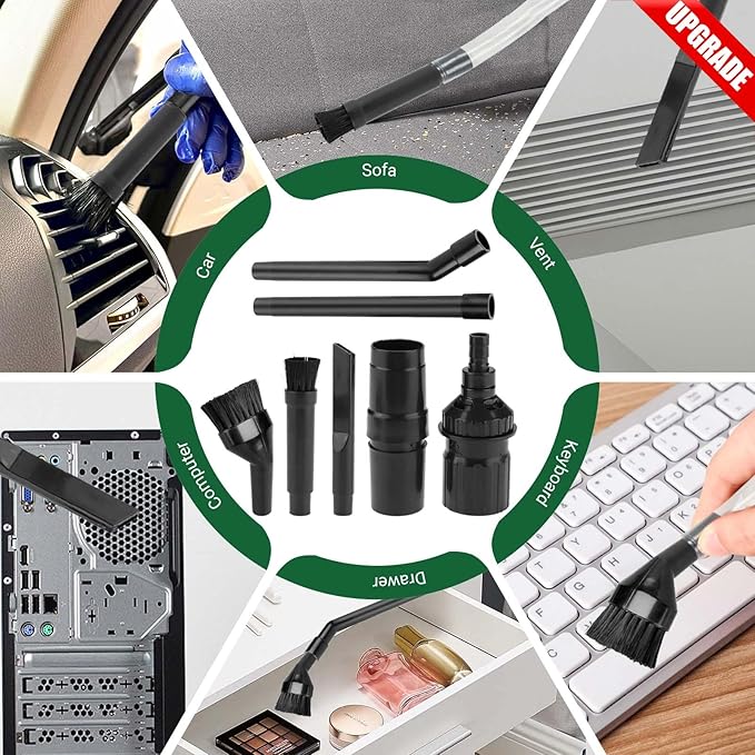 EZ SPARES Vacuum Crevice Attachment Kit – Micro Tools for Car, Keyboard, Vents & Tight Spaces, Fits 1-1/4" Hoses, Odor-Free, Includes Storage Bag