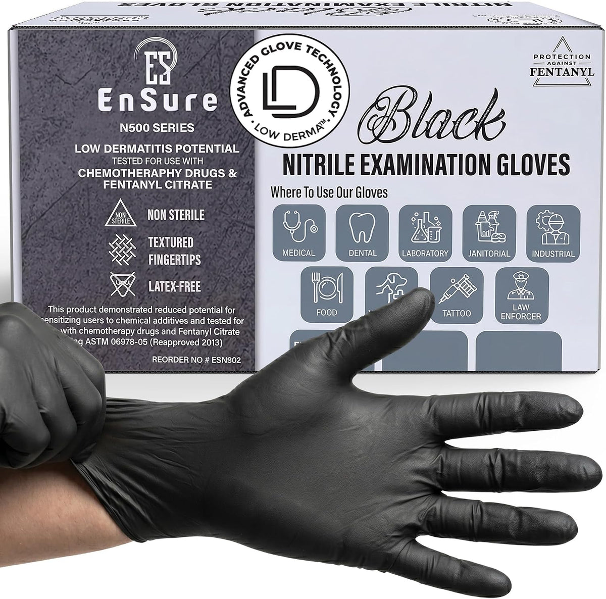 Black Nitrile Gloves Medical Latex Free Low Dermatitis Gloves 5 Mil