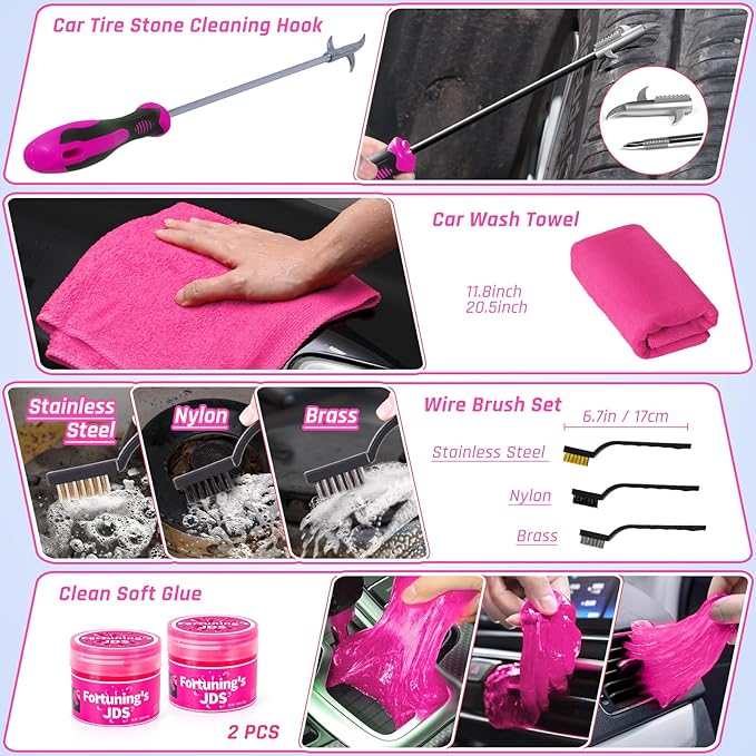 35PCS Car Detailing Kit Interior Cleaner with High Power Handheld Vacuum,Car Wash kit with Detailing Brush Set,Car Interior Detailing Kit,,Pink Car Accessories for Motorcycle,Cars Gifts for Women