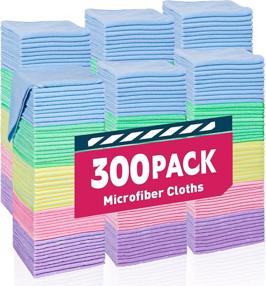 TEAWOO Microfiber Towels Bulk-300 Pack, Cleaning Cloths, Microfiber Towels for Cars, Cleaning Rags 5 Colors Assorted (12x12 inches)