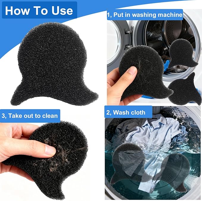 Pet Hair Remover for Laundry, 6PCS Reusable Dog & Cat Hair Remover Tool - Removes Pet Fur, Hair, Lint, Dander from Clothes &Washing Machine. (Black, Fish Tail)