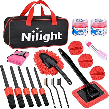 Nilight 15PCS Car Detailing Kit for Interior Exterior Car Care, Red