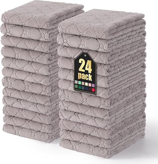 Homaxy 24 Pack Super Soft Absorbent Dish Towels, 10" x 20", Grey