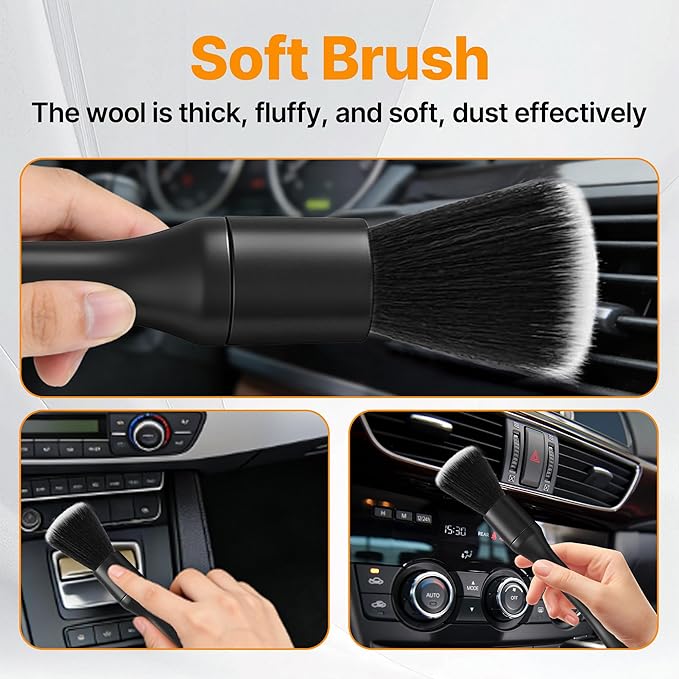 8 Pcs Car Detailing Brush Set, Soft Bristle Cleaning Brushes for Interior and Exterior Care, 4 Versatile Brushes Designed for Dashboards, Vents, Wheels, Tires, and Precision Detailing