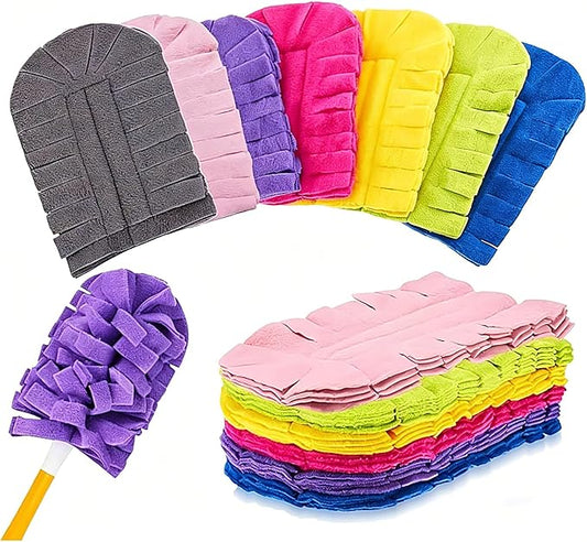 7-Piece Set of Reusable Dusting Brush Refills, Washable Microfiber Dusting Pads, Suitable for Home, Blinds, Cars, Pets, Furniture, Fans, etc. (Assorted Colors, Includes Handle)