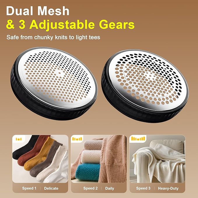 Heapsion Fabric Shaver Lint Remover, 10700 RPM Sweater Shaver with 6-Blade Head, Hidden Lint Roller, 3-Speed Fuzz Remover, LED Display, Type-C Rechargeable for Clothes & Furniture
