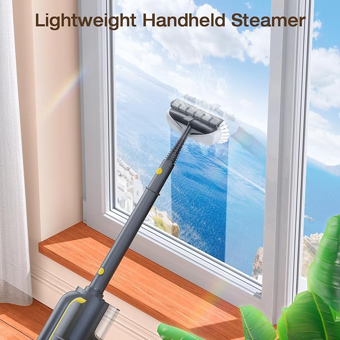 Steam Mop with Detachable Handheld Steam Cleaner, 10-in-1 Multi Accessories, Quick 10s Heat, 350ml and 2-Level Steamer for Cleaning Floor, Carpet, BBQ Grill, Tile, and Grout, Gray