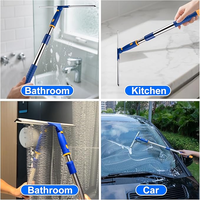 14" Shower Squeegee for Glass Doors, All-Purpose Extendable Squeegee for Shower Glass with 2 Blades,Window Squeegee,Window Cleaner Tool for Shower Doors, Windows, Bathroom and Car Windshields