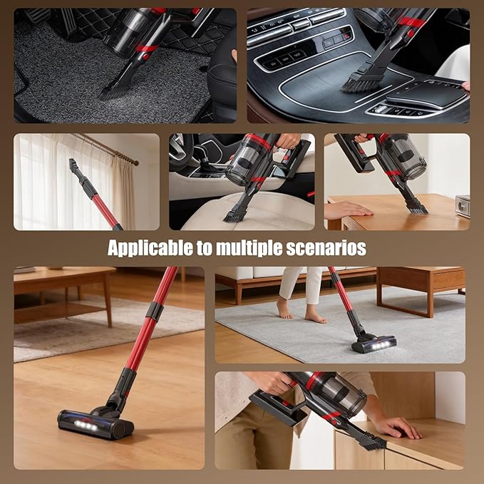 Cordless Vacuum Cleaner, 200W 45Mins Lightweight Stick Vacuum Cleaners for Home, Anti-Tangle Brush & LED Touch Screen, 1L Dust Cup, Wall Mount Dock, Bright Light for Hardwood, Pet Hair, Carpet, Office