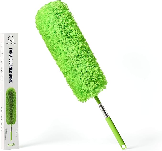 Extendable Microfiber Feather Duster, Feather Dusters for Cleaning, Ceiling Fan Dust and Cobweb Cleaner - Electrostatic Bendable Head - up to 55 Inch