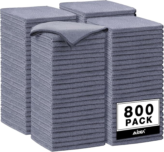 AIDEA Microfiber Cleaning Cloth Grey, 800PK, Microfiber Towels for Cars, Shop Towels Cleaning Rags, Premium Wash Cloths, Absorbent Towel for SUVs, House, Kitchen, Commercial, Cleaning Supplies 12×12"
