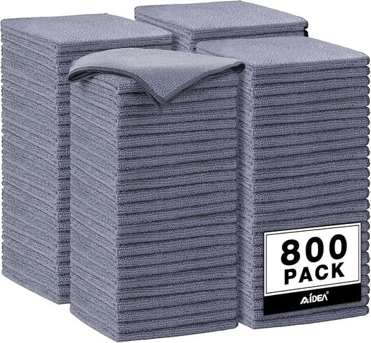 AIDEA Microfiber Cleaning Cloth Grey, 800PK, Microfiber Towels for Cars, Shop Towels Cleaning Rags, Premium Wash Cloths, Absorbent Towel for SUVs, House, Kitchen, Commercial, Cleaning Supplies 12×12"