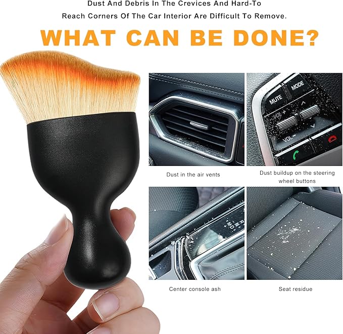 2 PCS Car Interior Detailing Brush, Curved Car Interior Cleaning Brush with Ultra Soft Bristles & Dust Cover, Scratch-Free Auto Dusting Brushes for Dashboard AC Vent Leather (Brown)
