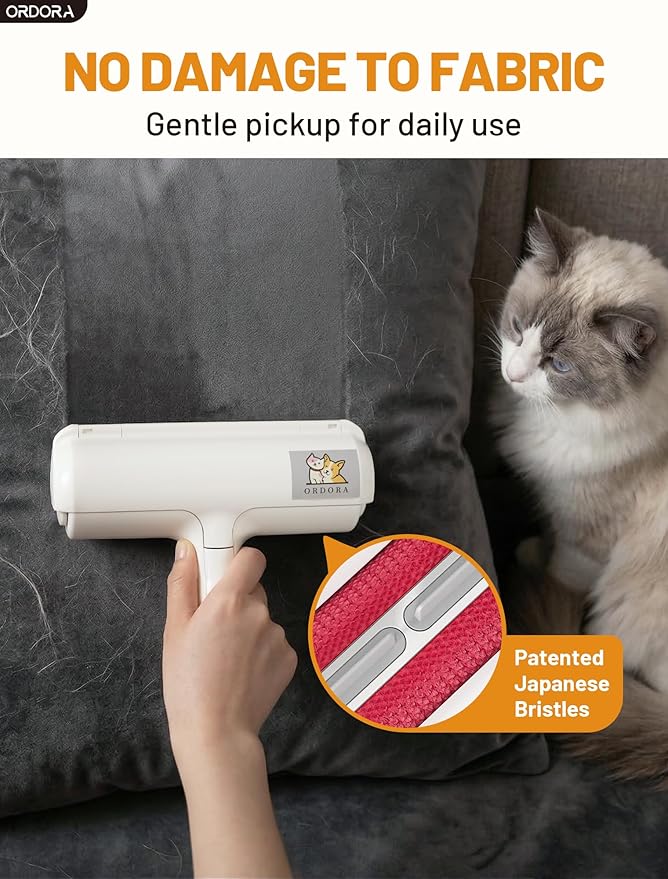 ORDORA Pet Hair Removal Tool: Reusable Lint Roller for Pet Hair - Portable Pet Hair Remover - Dog and Cat Hair Remover for Couch, Bedding, Car, Rugs & Furniture, Eco-Friendly, for Multi-Pet Homes