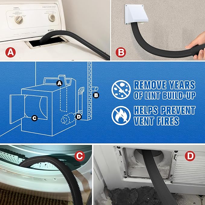 Sealegend Upgrade Dryer Vent Cleaner Kit Vacuum Hose Attachment Compatible with Most Vacuum Cleaner, Quickly Lint Remover Cleaning Supplies, Black