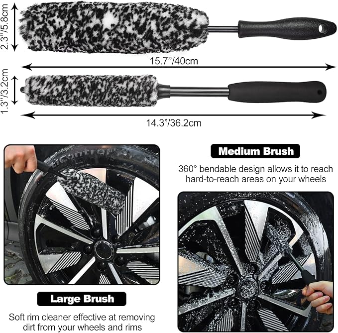 Wheel Brush, Wheel & Rim Cleaner Brush, Tire Brush, Wheel Cleaning Brush, Bendable & Durable Car Wheel Brush Set, Car Detailing Brushes, Wheel Brushes for Cleaning Wheels