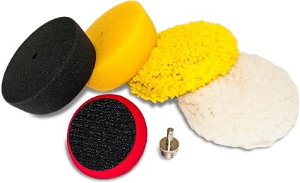 AES Industries 76400 Premium 6pc 3" Mini Buffing and Polishing Pad Detailing Kit with 1/4" Drill Adapter