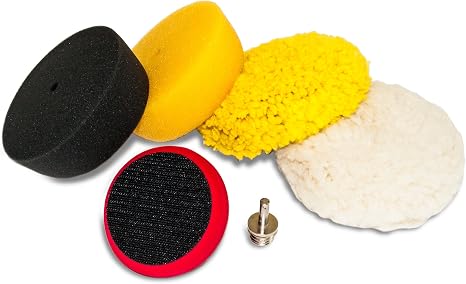 AES Industries 76400 Premium 6pc 3" Mini Buffing and Polishing Pad Detailing Kit with 1/4" Drill Adapter