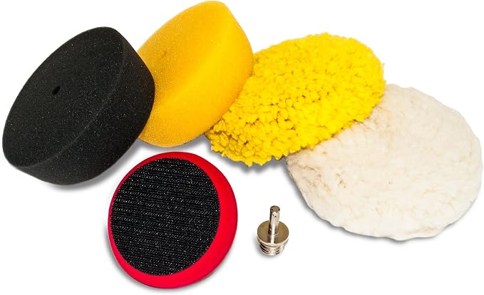 AES Industries 76400 Premium 6pc 3" Mini Buffing and Polishing Pad Detailing Kit with 1/4" Drill Adapter