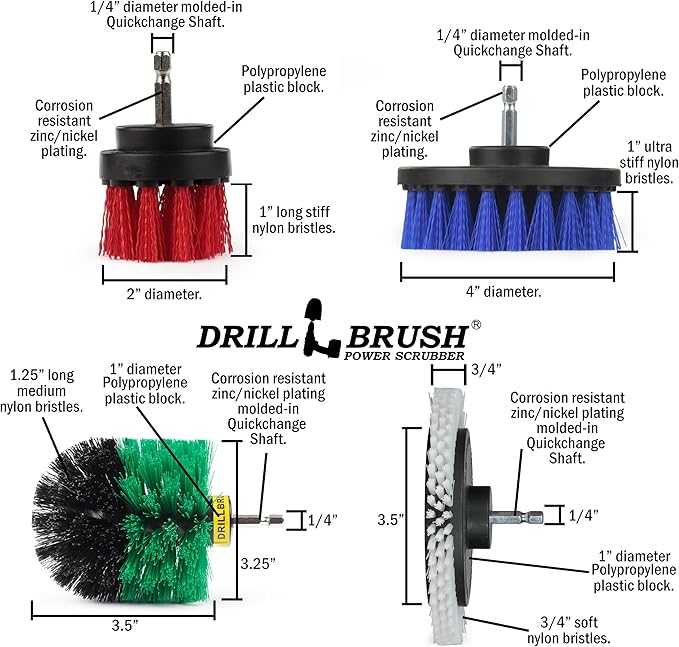 Drillbrush Wheel Cleaning Auto Scrubber Brush - Powerful Drill Attachment for Cleaning Crevices/Gaps - Automotive Detailing Carpet Scrubber Brush for Boats, Cars, Trucks - Tile Grout Cleaner Tool