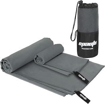 EPAuto 2-Pack Microfiber Quick Dry Travel Towel Set, Gray