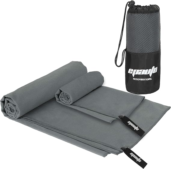 EPAuto 2-Pack Microfiber Quick Dry Travel Towel Set, Gray