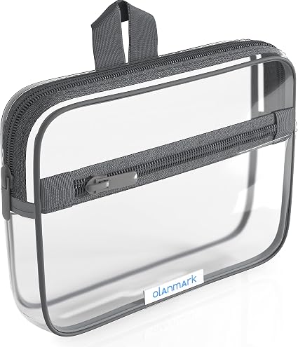 Olanmark TSA Approved Toiletry Bag with Pocket - 311 Small Quart Size Cosmetic Case for Airport Liquids - Clear Makeup P
