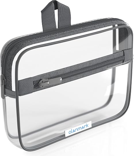 Olanmark TSA Approved Toiletry Bag with Pocket - 311 Small Quart Size Cosmetic Case for Airport Liquids - Clear Makeup P