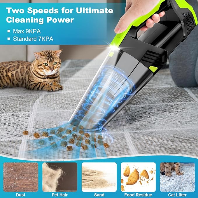 Blestan Cordless Car Vacuum Lightweight High Power Handheld Vacuum Cleaner with LED Light, Hand Vacuum for Car Home Office and Pet Hair, Blackgreen