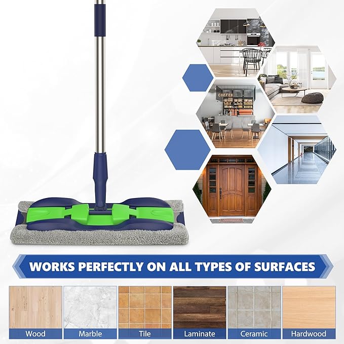 Microfiber Mops for Hardwood Floor Cleaning: MEXERRIS Flat Floor Mop with 4 Washable Pads 59" Adjustable Handle - Dust Dry Mops for Kitchen Bathroom Tile Laminate Wood Vinyl - Home Commercial Mop