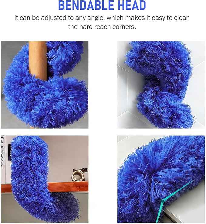SetSail Dusters for Cleaning 100-inch Extra-Long Gap Duster with Extension Pole Bendable Microfiber Head Washable Ceiling Fan Cleaner Duster Kit for High Ceilings, Blue