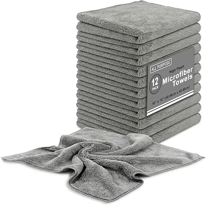 Blue Horizon Microfiber Cleaning Towels High Plush All Purpose Cleaning Rags 12-Pack 16x16 for Professional Polishing Wa