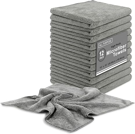 Blue Horizon Microfiber Cleaning Towels High Plush All Purpose Cleaning Rags 12-Pack 16x16 for Professional Polishing Wa