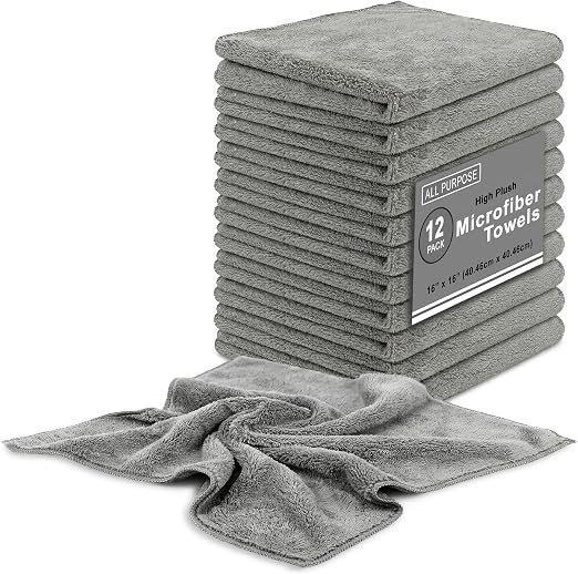 Blue Horizon Microfiber Cleaning Towels High Plush All Purpose Cleaning Rags 12-Pack 16x16 for Professional Polishing Wa