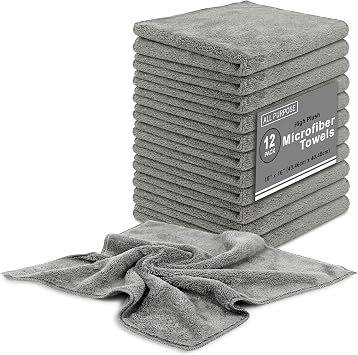 Blue Horizon Microfiber Cleaning Towels High Plush All Purpose Cleaning Rags 12-Pack 16x16 for Professional Polishing Wa