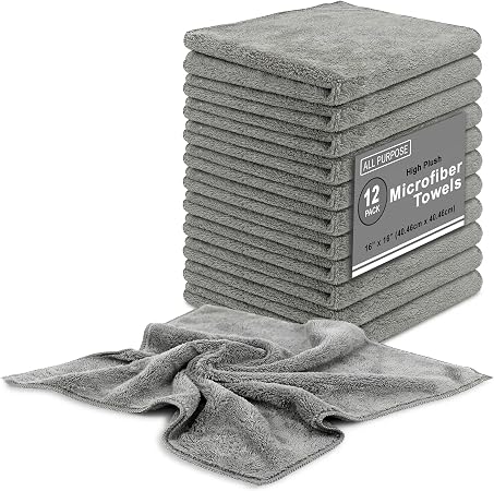 Blue Horizon Microfiber Cleaning Towels High Plush All Purpose Cleaning Rags 12-Pack 16x16 for Professional Polishing Wa