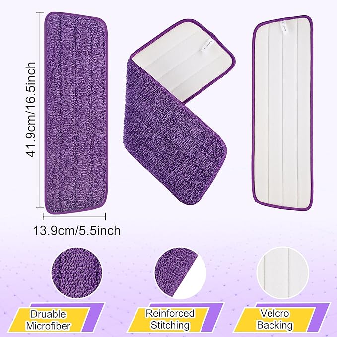 8 Pack 16.5 inch Reusable Mop Pads Microfiber Spray Mop Replacement Heads for Wet/Dry Mops Compatible with Bona Floor Care System