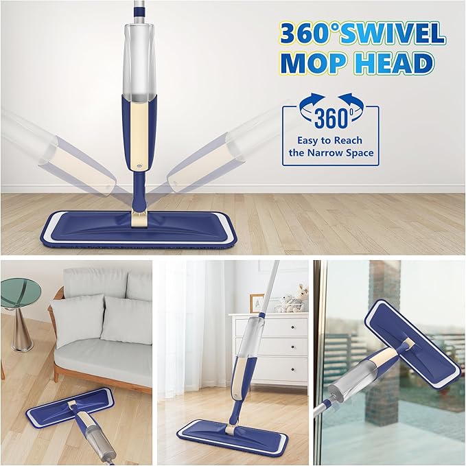Spray Mops for Hardwood Floor Cleaning: MEXERRIS Wet Mops Dry Dust Mop with 3 Washable Pads for Swiffer Powermop - Flat Mop Home Commercial Mops for Wood Laminate Tile Vinyl Cement Concrete