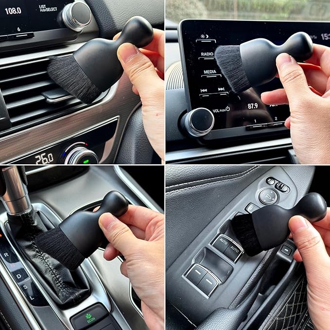Car Detailing Brush, Soft Bristle Cleaning Brush, Scratch-Free Auto Duster Tool for Dashboard, Air Vents, Leather & Interior Cleaning (Black)