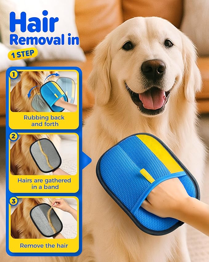 2026 Thickened Electrostatic Pet Hair Removal Gloves (1P) - Reusable Strong Grooming Gloves for Cats & Dogs, Hair Remover for Couch, Furniture, Carpet, Car Seats & Clothing (Blue)