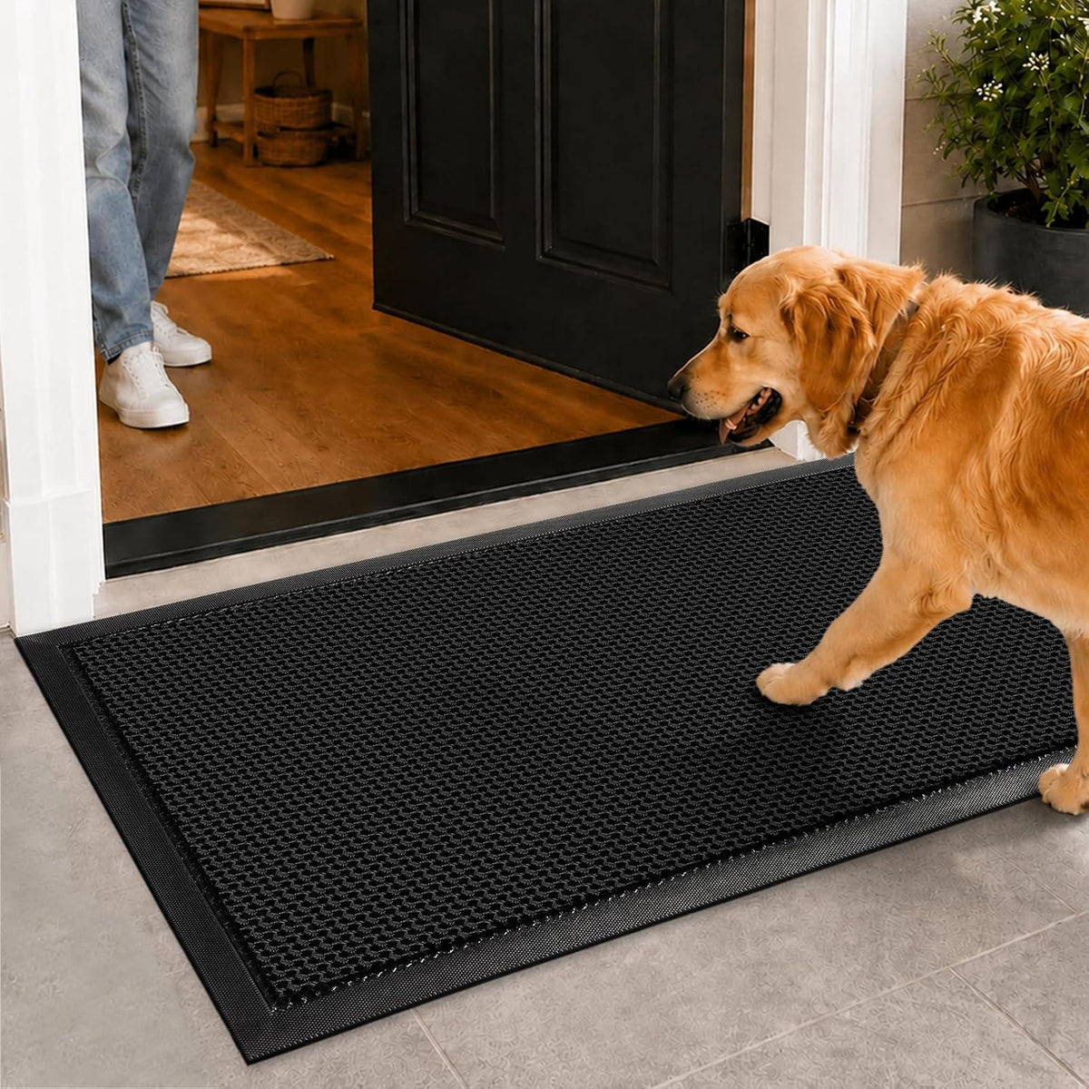 Meshy Mat Door Mat Heavy-Duty Quick-Dry Floor Mat, Sand & Dirt Trapper for Indoor & Outdoor, Ideal for Entrance, Mudrooms,Patios & Garages, Outside Doormat with Anti-Slip Backing, Black, 17"x36"