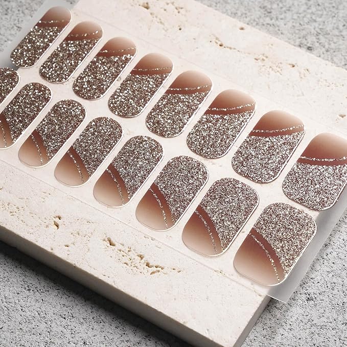 Nail Polish Strips, 32PCS Salon Quality Wraps, Long Lasting Gel Nail Stickers for Women Easy Apply& Remove (Bronze Glow)